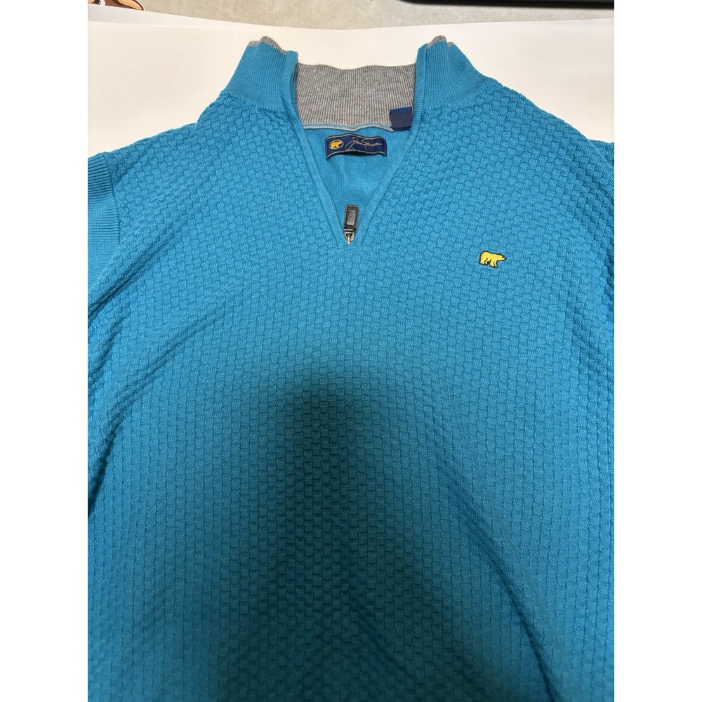 JACK NICHOLAS Men's L Turquoise Blue 1/4 Zipper Front‎ Sweater Vest Cotton Blend